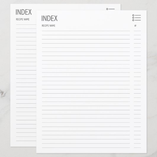 Basis Recipe Index Pagina's (Voorkant / Achterkant)