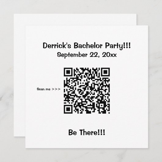 Basis uitnodiging voor vrijgezellenfeest met QR-co (Voorkant / Achterkant)