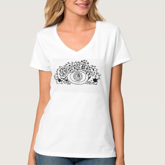 Basis-V-hals T-shirt in wit met KCA-afbeelding (Voorkant)