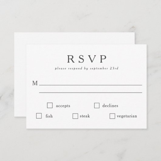 Basis Zwart Witte Maaltijd Keuze QR Code RSVP Kaartje (Voorkant / Achterkant)