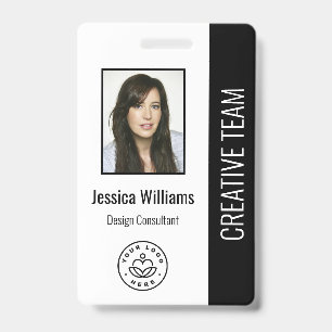 Basisbedrijfslogo foto blauwe personeelskaart badge