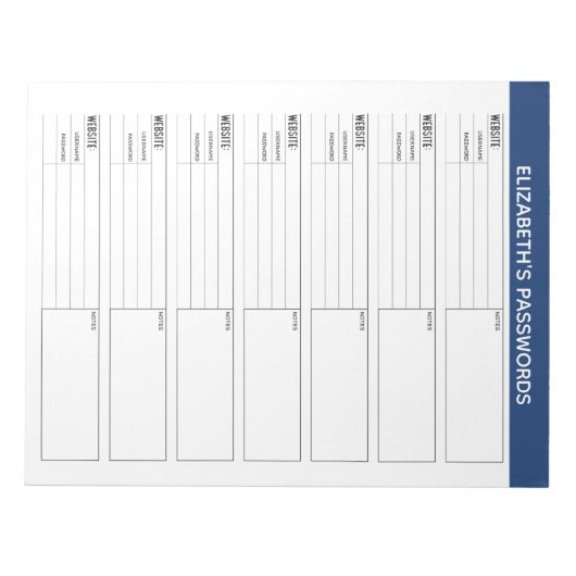 Basiswachtwoordtracker met gebruikersnaam en notit notitieblok (Voorkant)