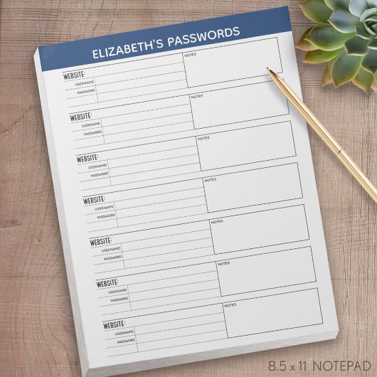 Basiswachtwoordtracker met gebruikersnaam en notit notitieblok