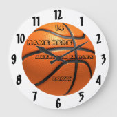 Basket-ball blanc et noir horloge avec Nom du joue (Recto)