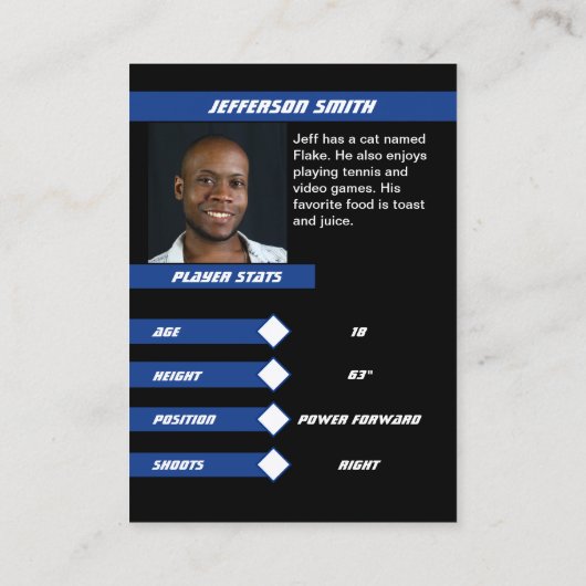 Basket-ball carte de commerce en bleu vif noir (Dos)