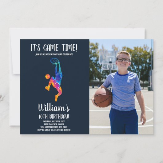 Basket-ball coloré Invitation d'anniversaire avec (Devant)