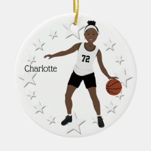 Basket-ball Fille Ornement en céramique noir et bl