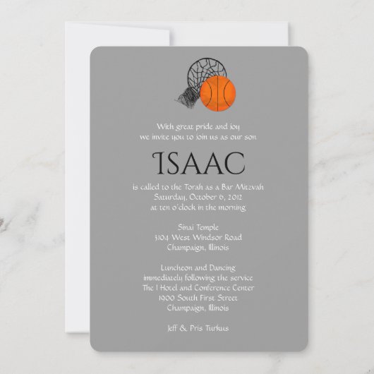 Basket-ball Invitation Bat mitzvah Bar Thème (Dos)