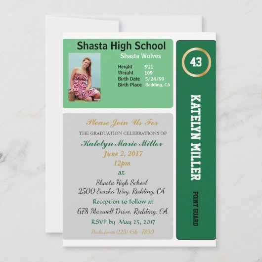 Basket-ball - Invitations de fin d'année - vert (Dos)