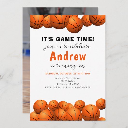 Basket-ball personnel Invitation d'anniversaire av (Devant / Derrière)