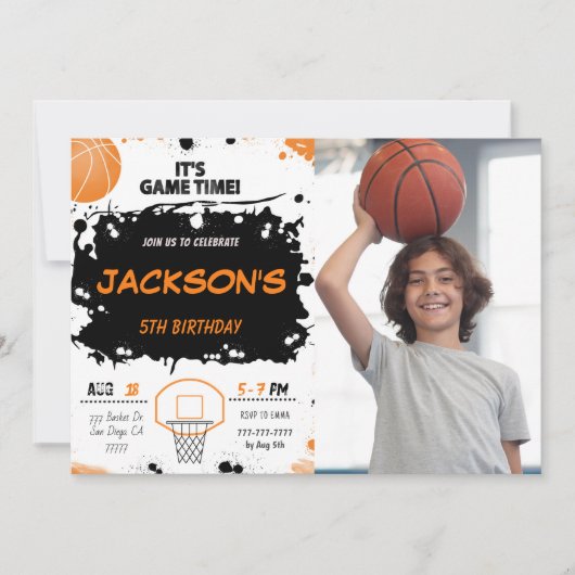 basket-ball photo Invitation (Devant)