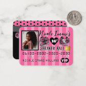 Basket Ball PINK Carte de crédit Photo Invitations (Devant/Arrière en situation)