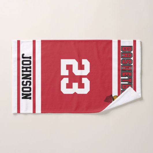 Basket-ball rouge foncé et blanc 🏀 (Serviette à main)