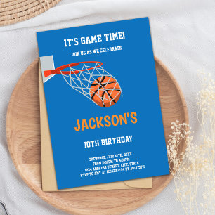 Basket Bleu Orange Invitations d'anniversaire