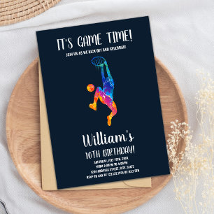 Basket Colors Basketball Birthday Uitnodigingen