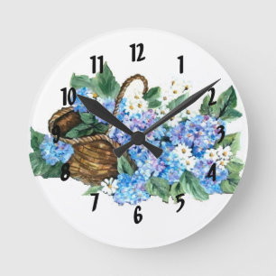 BASKET MET HYDRANGEAS RONDE KLOK