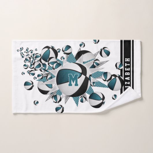 Basket noir turquoise étoiles filles monogrammed (Serviette à main)