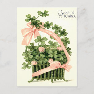 Basket roze lint Shamrock Four Leaf Clover Briefkaart