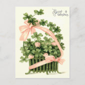 Basket roze lint Shamrock Four Leaf Clover Briefkaart (Voorkant)