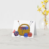 Basket van Yarn Knitting Needles Crochet Craft Kaart (Gele Bloem)