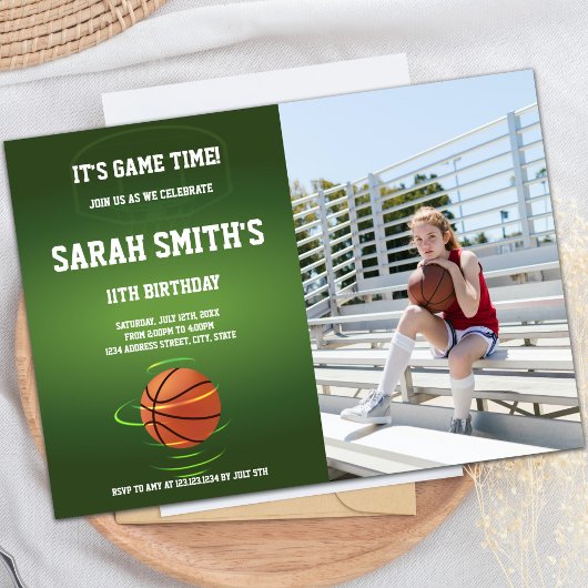 Basket vert Invitations d'anniversaire avec photo