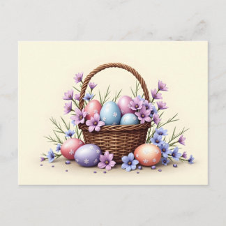 Basket with Easter Eggs and Flowers  Feestdagenkaart