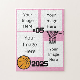 Basketbal 4 Foto Collage Jigsaw Puzzel Roze