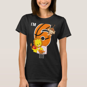 Basketbal 6e Verjaardagsfeestje Leeuw Aap Zoo Anim T-shirt
