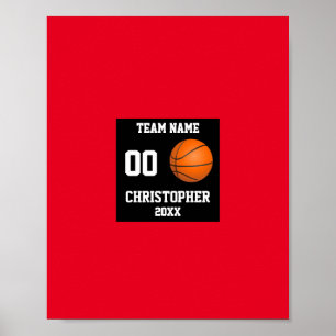 Basketbal 7 Fotocollage Rode teamnaam Poster