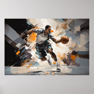 Basketbal Actie Sport Schilderen Abstract Art Deco Poster