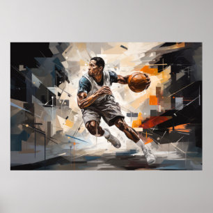 Basketbal Actie Sport Schilderen Abstract Art Deco Poster