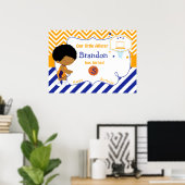 Basketbal Afro-Amerikaanse jongen verjaardag Poster (Thuiskantoor)