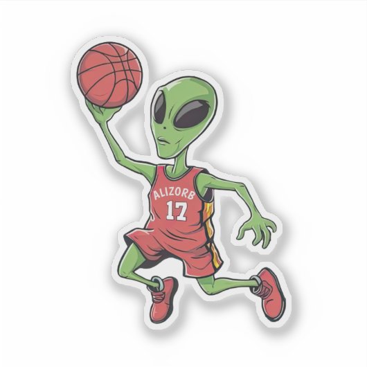 Basketbal Alien Sticker (Voorkant)