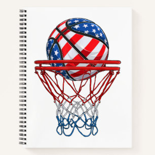 Basketbal Amerikaanse Patriottische 4 juli VS Vlag Notitieboek