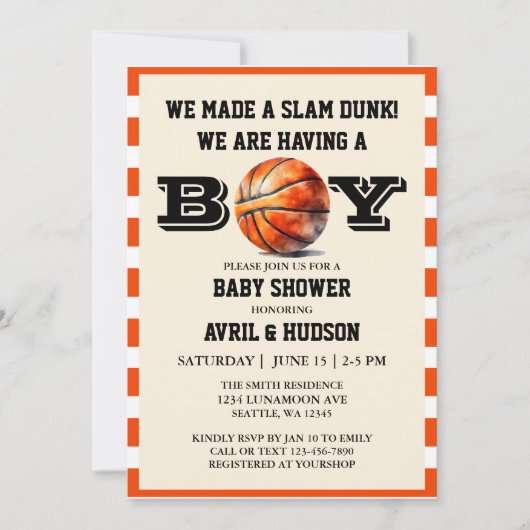 Basketbal Baby shower Kaart (Voorkant)