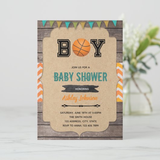 Basketbal baby shower uitnodiging (Staand voorkant)