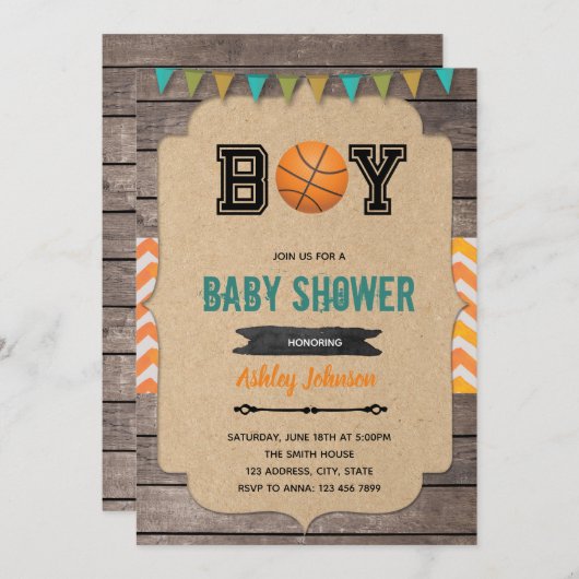 Basketbal baby shower uitnodiging (Voorkant / Achterkant)