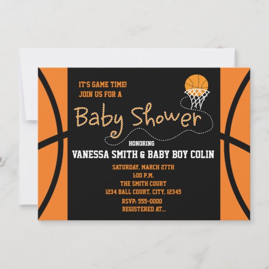 BASKETBAL BABYSHOWER Typografie Feest Uitnodiging (Voorkant)