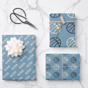 Basketbal Bal Patroon Blauw Naam Inpakpapier Vel