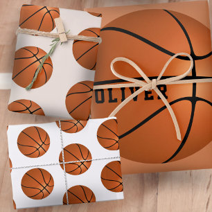 Basketbal Bal Patroon Kinderen Naam Verjaardag Inpakpapier Vel