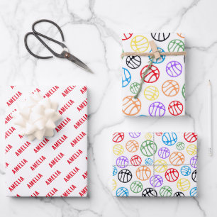 Basketbal Bal Patroon Sport Kleurrijk Naam Inpakpapier Vel