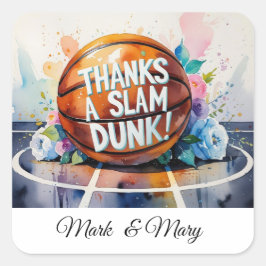 Basketbal bedankt met als thema Slam Dunk Vierkante Sticker