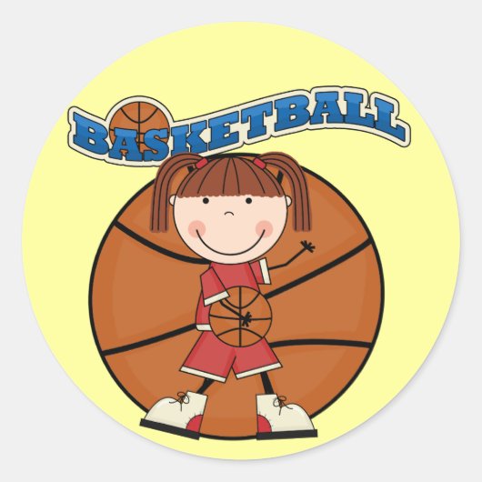 BASKETBAL Brunette Meisje T-shirts en geschenken Ronde Sticker (Voorkant)