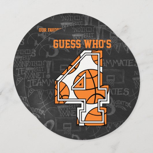 Basketbal Chalkboard 4e Verjaardagsfeest Kaart (Voorkant / Achterkant)