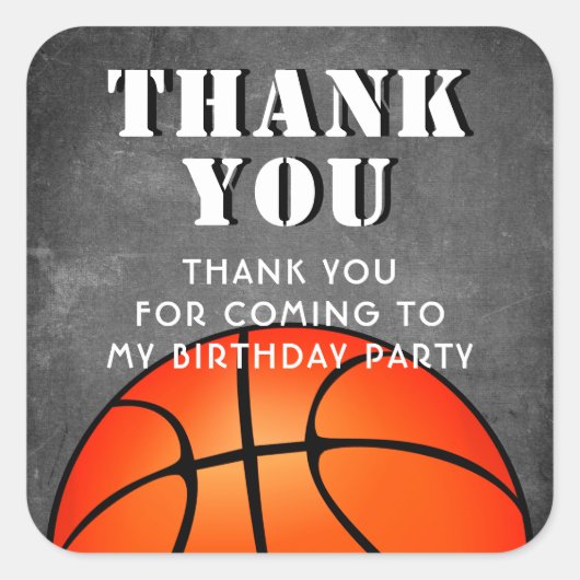 Basketbal Chalkboard Verjaardag Dank u Vierkante Sticker (Voorkant)