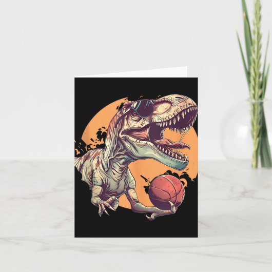 Basketbal Dino T-rex Portrait Ball Player Basket Kaart (Voorkant)