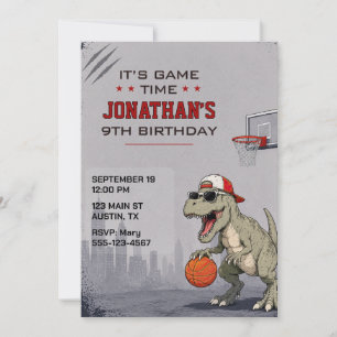 Basketbal Dinosaurus Verjaardagsuitnodiging Kaart