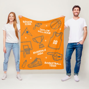 Basketbal Doodle Tekening Aangepaste Naam Senioren Fleece Deken