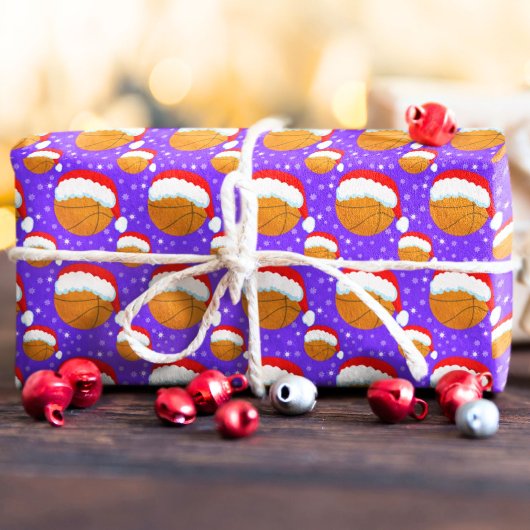 Basketbal dragen Santa's Pet & Snowflakes Paarse Cadeaupapier