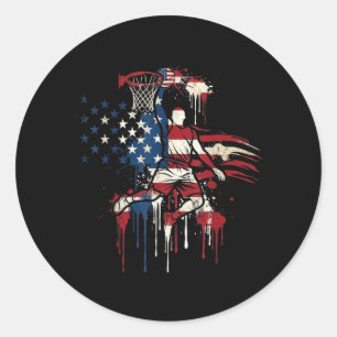 Basketbal Drip Amerikaanse Vlag 4 juli Ronde Sticker